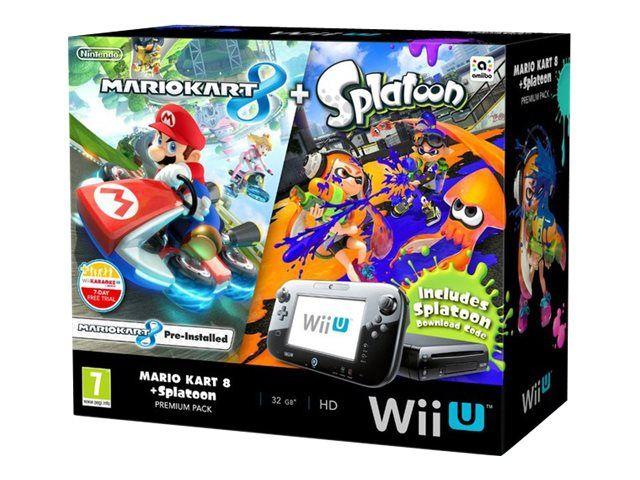 Console Nintendo Wii U 32 Go noire + Mario Kart 8 préinstallé +Splatoon (code de téléchargement)