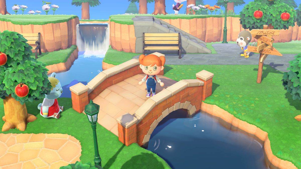 Aperçu d'une île dotée d'un pont et d'une rampe dans Animal Crossing: New Horizons.