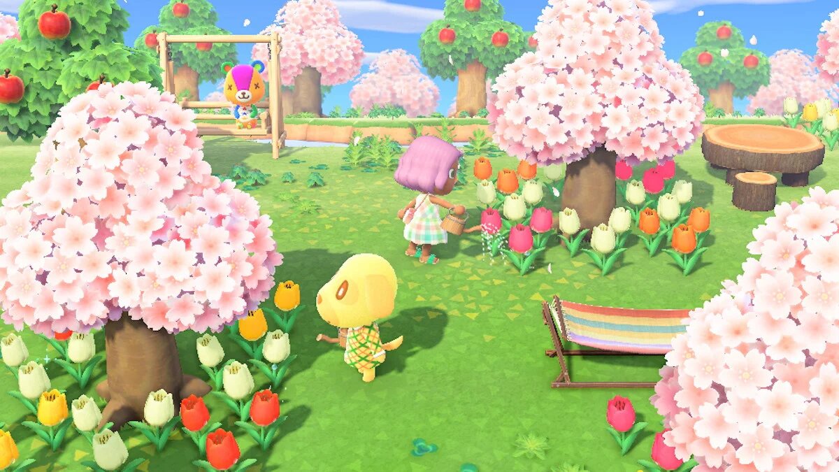 Île pleine de fleurs et d'arbres dans Animal Crossing: New Horizons.